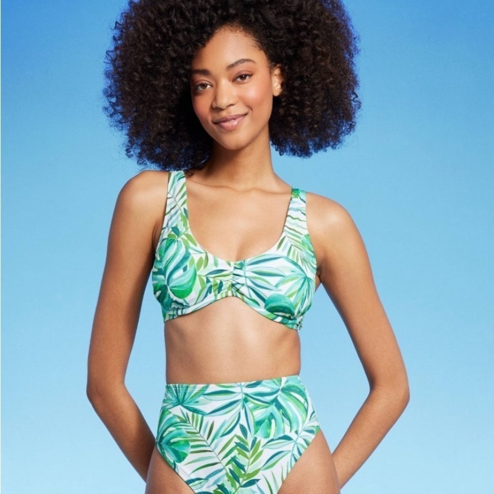 Women's Underwire Bralette Bikini Top - Shade & Shore™ Green Leaf Print new